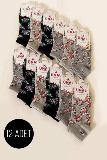 12'li Kadın Desenli Patik Çorap Asorti 4 - Babet / Patik Çorap