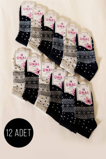 12'li Kadın Desenli Patik Çorap Asorti 9 - Babet / Patik Çorap