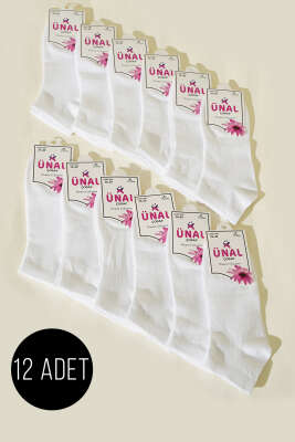 12'li Kadın Desenli Patik Çorap Beyaz 