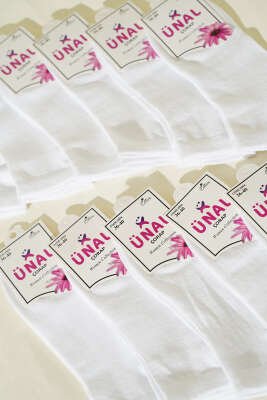 12'li Kadın Desenli Patik Çorap Beyaz - Babet / Patik Çorap