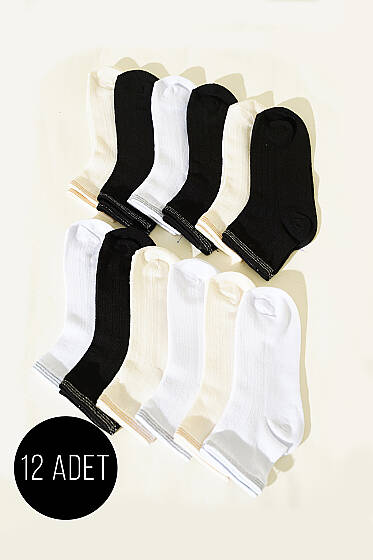 12'li Kadın Kısa Konç Çorap Asorti 3 - Yılın Fırsatı