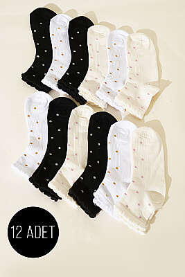 12'li Kadın Kısa Konç Çorap Asorti 4 - BE MARCO