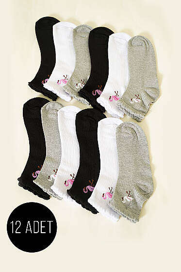 12'li Kadın Kısa Konç Çorap Asorti 6 - Babet / Patik Çorap
