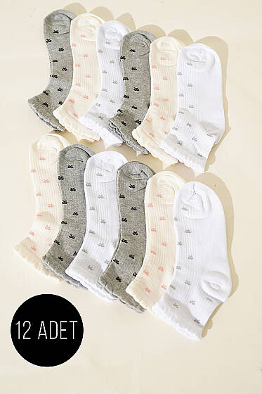 12'li Kadın Kısa Konç Çorap Asorti 9 - Babet / Patik Çorap
