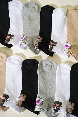 12'li Kadın Kulaklı Desenli Patik Çorap Asorti 1 - Babet / Patik Çorap