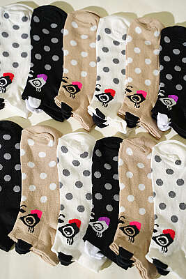 12'li Kadın Kulaklı Desenli Patik Çorap Asorti 2 - Babet / Patik Çorap