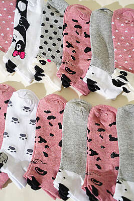 12'li Kadın Kulaklı Desenli Patik Çorap Asorti 3 - Babet / Patik Çorap