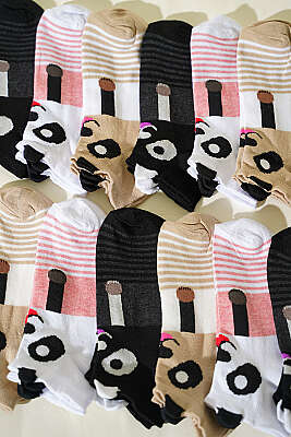 12'li Kadın Kulaklı Desenli Patik Çorap Asorti 4 - Babet / Patik Çorap