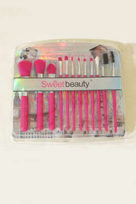 12'li Lüx Makyaj Fırça Seti Fuşya 