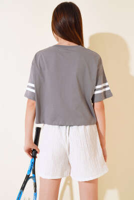 1996 Baskılı T-shirt Antrasıt - Kadın Giyim Modelleri