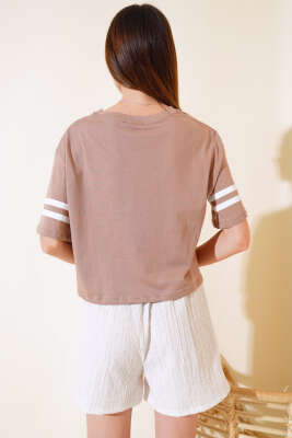 1996 Baskılı T-shirt Latte - Kadın Giyim Modelleri