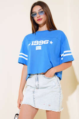 1996 Baskılı T-shirt Saks - Kadın Giyim Modelleri