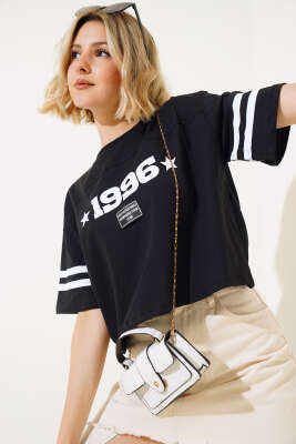 1996 Baskılı T-shirt Siyah - Kadın Giyim Modelleri