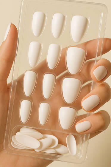 24'lü Kendinden Yapışkanlı Takma Tırnak Ekru - Tırnak Aksesuarları