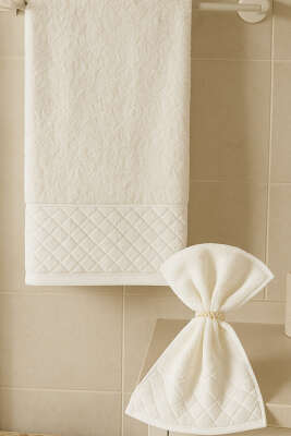 2'li Analı Kızlı Havlu Seti Ekru - MAHİR HAVLU