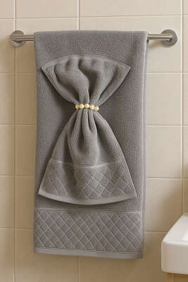 2'li Analı Kızlı Havlu Seti Gri 