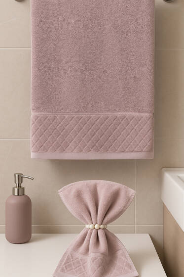 2'li Analı Kızlı Havlu Seti Gül Kurusu - HAVLU TAKIMLARI