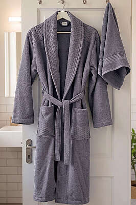 2'li Bornoz ve Havlu Takım Füme 