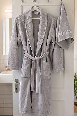 2'li Bornoz ve Havlu Takım Gri 