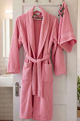 2'li Bornoz ve Havlu Takım Pembe 