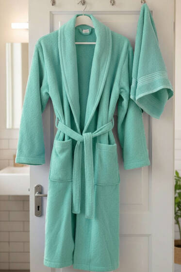 2'li Bornoz ve Havlu Takım Su Yeşili - HAVLU TAKIMLARI