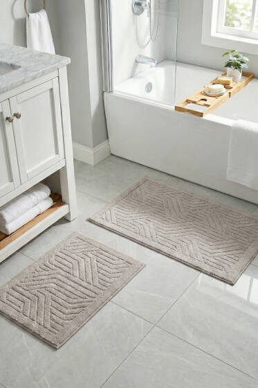 2'Li Kabartmalı Lüks Klozet Takımı Bej - Paspas