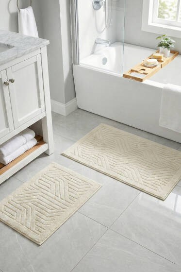 2'Li Kabartmalı Lüks Klozet Takımı Ekru - Paspas