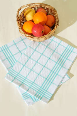 2'Li Kare Desenli Mutfak Havlusu Yeşil - MAHİR HAVLU