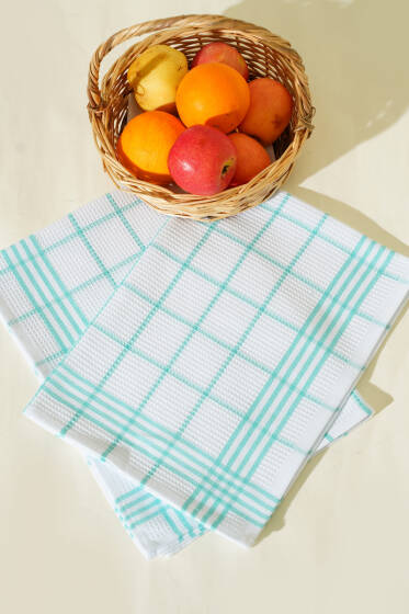 2'Li Kare Desenli Mutfak Havlusu Yeşil - HAVLU TAKIMLARI