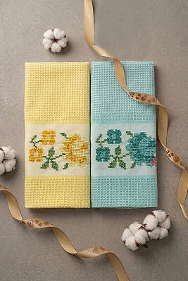 2'li Kutulu Gül Motifli Havlu Seti Asorti 10 