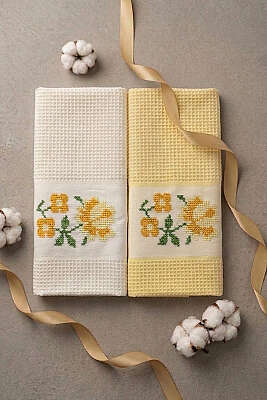 2'li Kutulu Gül Motifli Havlu Seti Asorti 11 