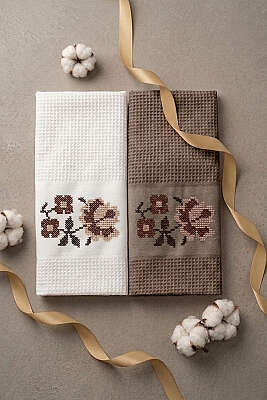 2'li Kutulu Gül Motifli Havlu Seti Asorti 2 