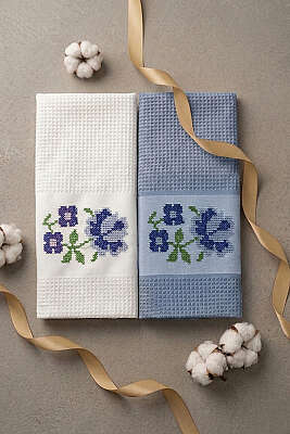 2'li Kutulu Gül Motifli Havlu Seti Asorti 3 