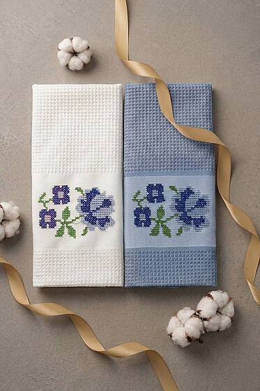 2'li Kutulu Gül Motifli Havlu Seti Asorti 3 - Mutfak Havlusu