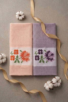 2'li Kutulu Gül Motifli Havlu Seti Asorti 4 