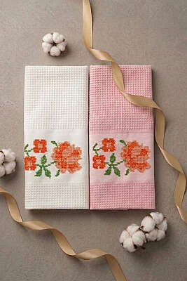 2'li Kutulu Gül Motifli Havlu Seti Asorti 5 