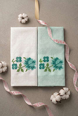 2'li Kutulu Gül Motifli Havlu Seti Asorti 6 