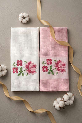 2'li Kutulu Gül Motifli Havlu Seti Asorti 8 