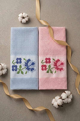 2'li Kutulu Gül Motifli Havlu Seti Asorti 9 