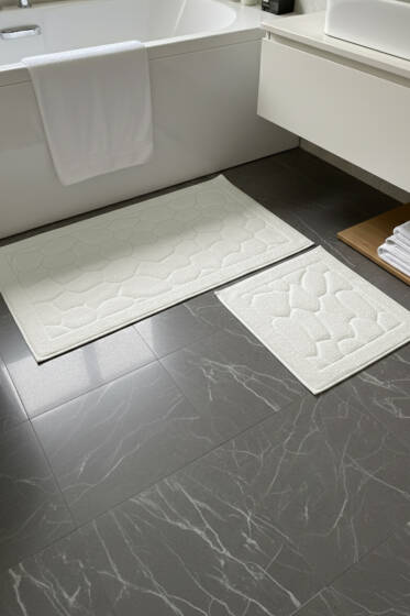 2'li Pamuklu Klozet Takım Seti Ekru - Paspas