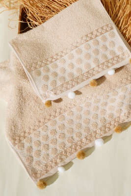 2'li Ponponlu Havlu Seti Bej - Mutfak Havlusu