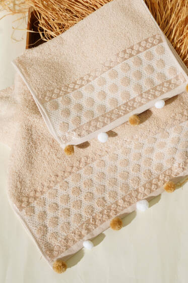 2'li Ponponlu Havlu Seti Bej - Mutfak Havlusu