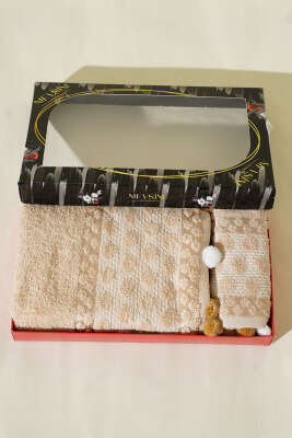 2'li Ponponlu Havlu Seti Bej - Mutfak Havlusu