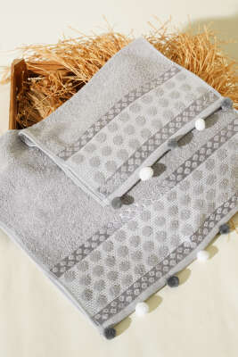 2'li Ponponlu Havlu Seti Gri 