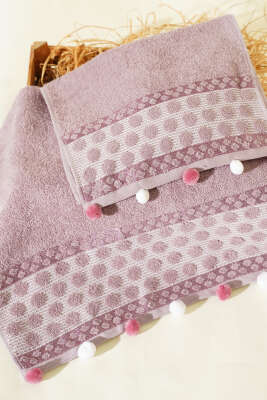 2'li Ponponlu Havlu Seti Lila - MAHİR HAVLU