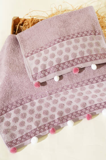 2'li Ponponlu Havlu Seti Lila - Mutfak Havlusu