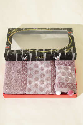 2'li Ponponlu Havlu Seti Lila - Mutfak Havlusu