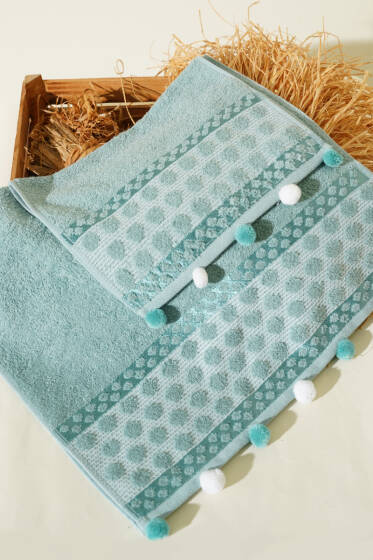 2'li Ponponlu Havlu Seti Mint - Mutfak Havlusu