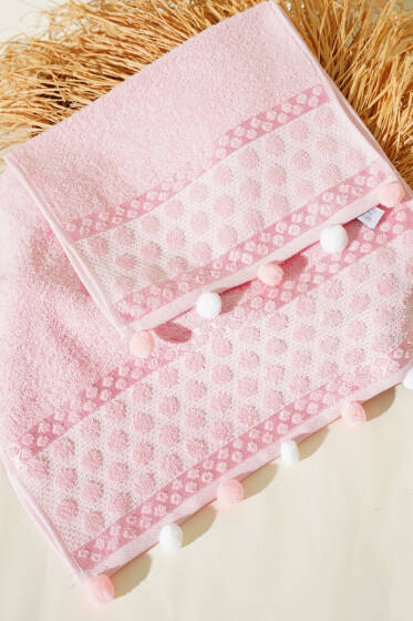 2'li Ponponlu Havlu Seti Pembe - Mutfak Havlusu