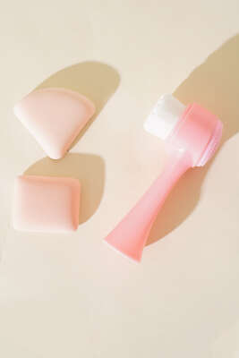 2'li Süngerli + Yüz Temizleme Fırçası Pembe - Yılın Fırsatı